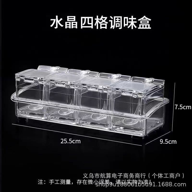 Household Kitchen Salt and Spice Storage Container, Transparent Seasoning Box, Factory Four-Compartment Spice Holder