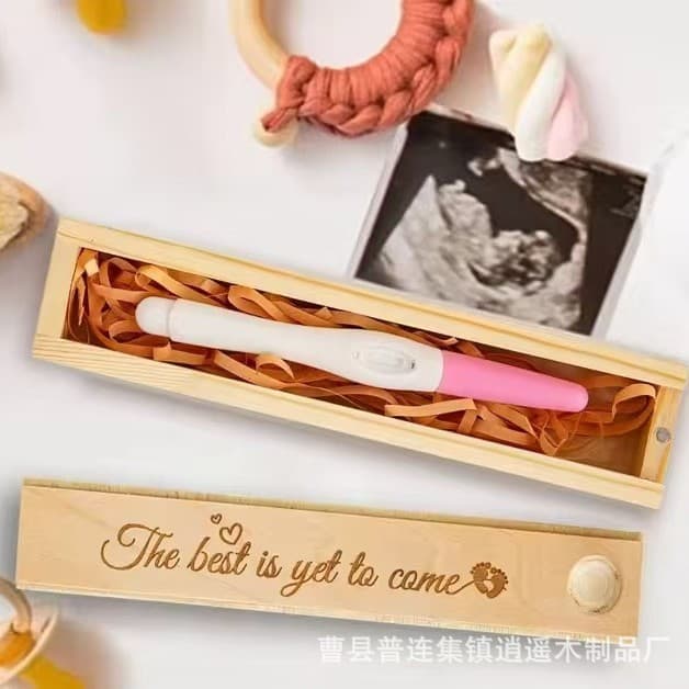 Creative Wooden Pregnancy Souvenir Pregnancy Test Stick Gift Collection Box Newborn Memorial Gift Storage Box Flip Cover