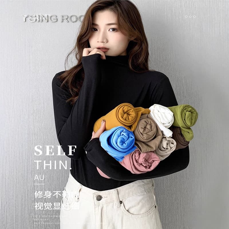 Women's Long Sleeve T-Shirt Mock Neck Spring Autumn Winter 2025 New Inner Wear Stylish Slim Fit Base Layer Top