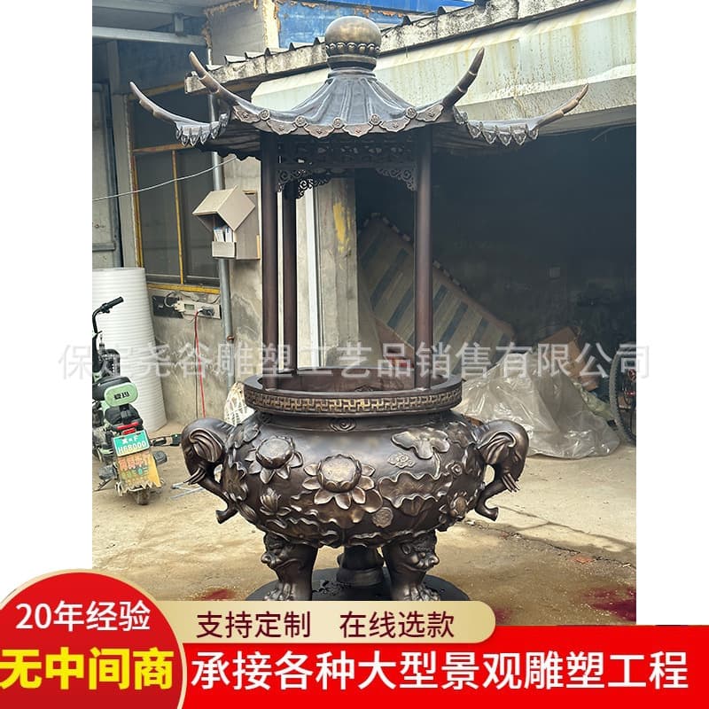 Pair of Outdoor Round Four-Dragon Pearl Pot-bellied Cast Iron Lotus Incense Burners for Temples