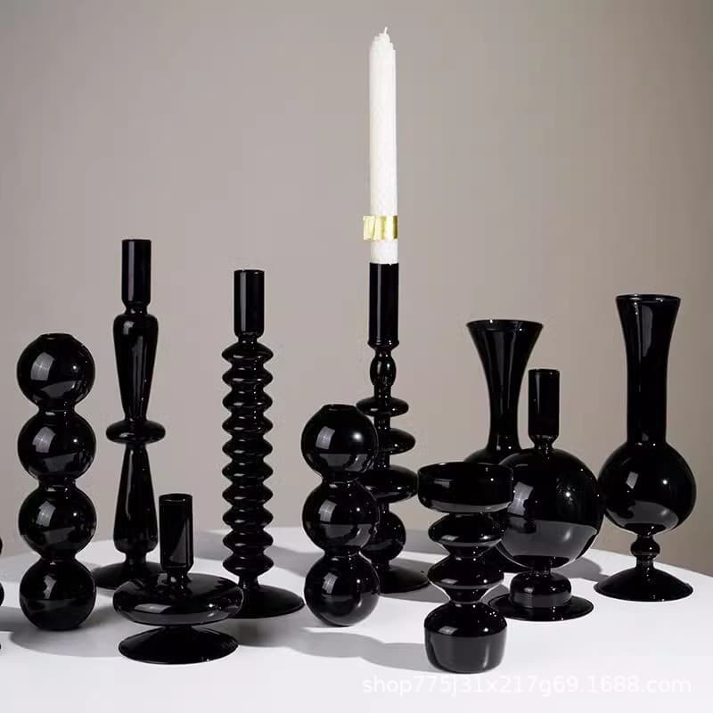 Candle Holder Decoration Exquisite Craft Photography Prop Atmosphere Black Nordic Luxury Glass Candle Holder Home Romantic