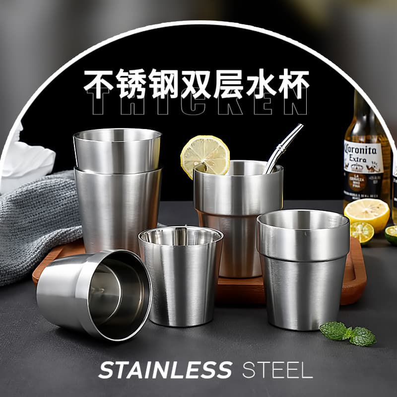 Light Luxury Diamond Texture Cup 201 Double-Layer Stainless Steel Grab-and-Go Cup Restaurant Self-Service BBQ Water Cup Durable and Stackable
