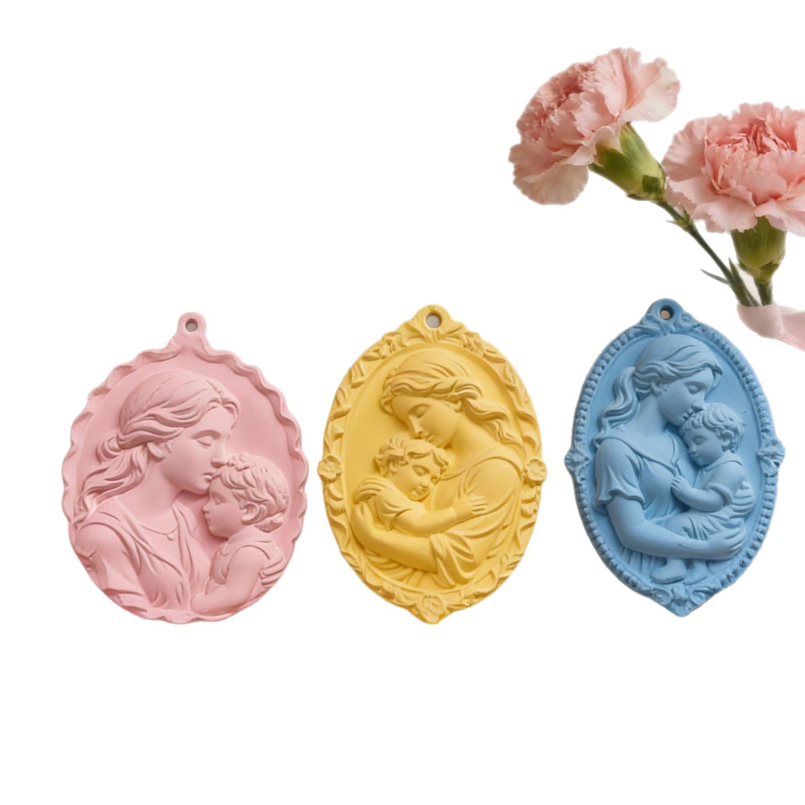 S2649+S2650+S2651 Mother's Day Semi-3D Hanging Ornament Decorative Cement Plaster Mold DIY Silicone Mold