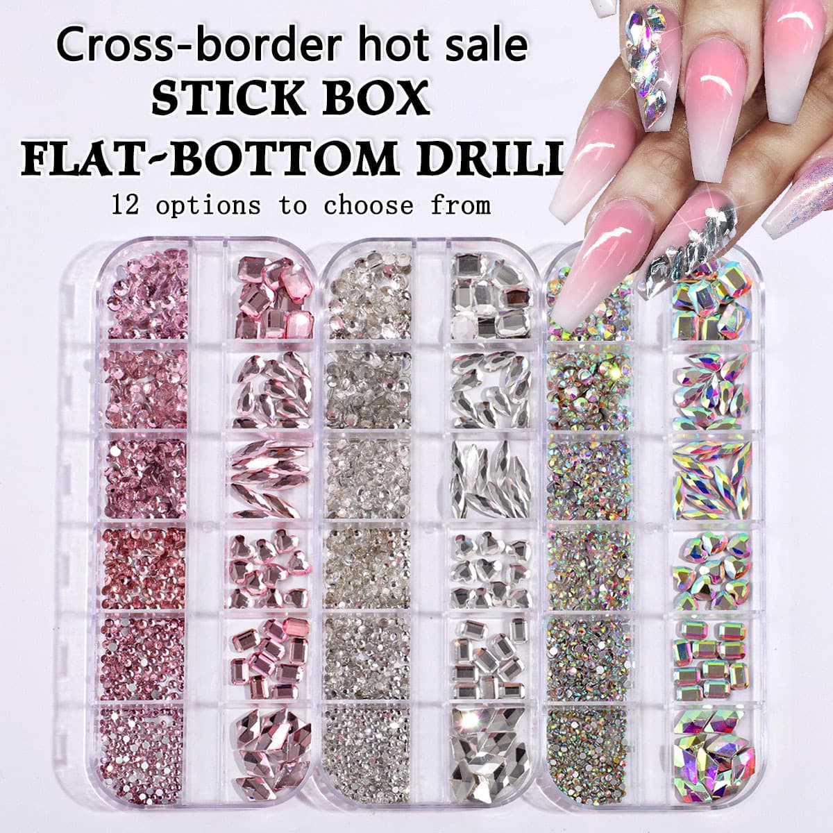 Cross-border hot-selling nail rhinestones glass flatback white AB color light pink moonlight champagne red blue nail art gems