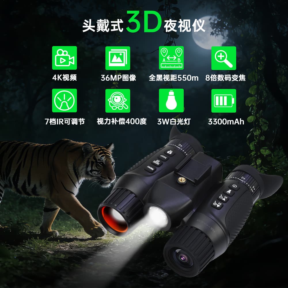 New Professional Head-Mounted Binocular Night Vision Goggles 4K Infrared Camera 8x Digital Telescope