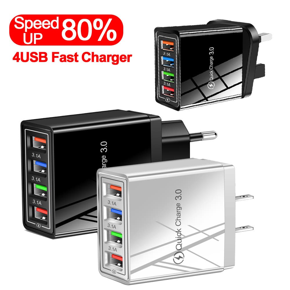 Smart 4-Port Charger 4USB 5V 3A Travel Phone Tablet Multifunctional Colorful Charging Head European Regulation Quick Charge