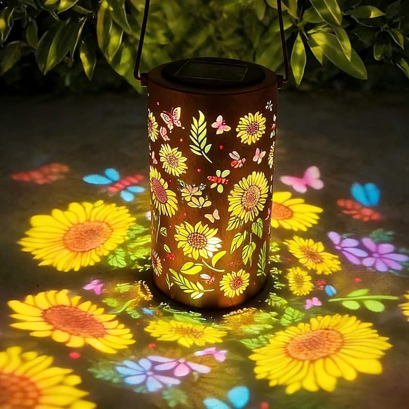 Cross-Border Popular Colorful Sunflower Solar Projection Lantern Balcony Garden Iron Art Hollow Lamp Outdoor Garden Light