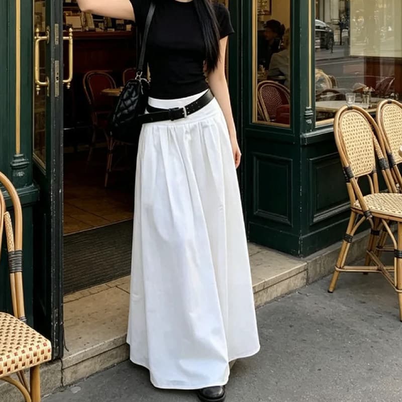 Sweet cool hot girl summer high-waisted white skirt A-line long skirt high-waisted and slimming