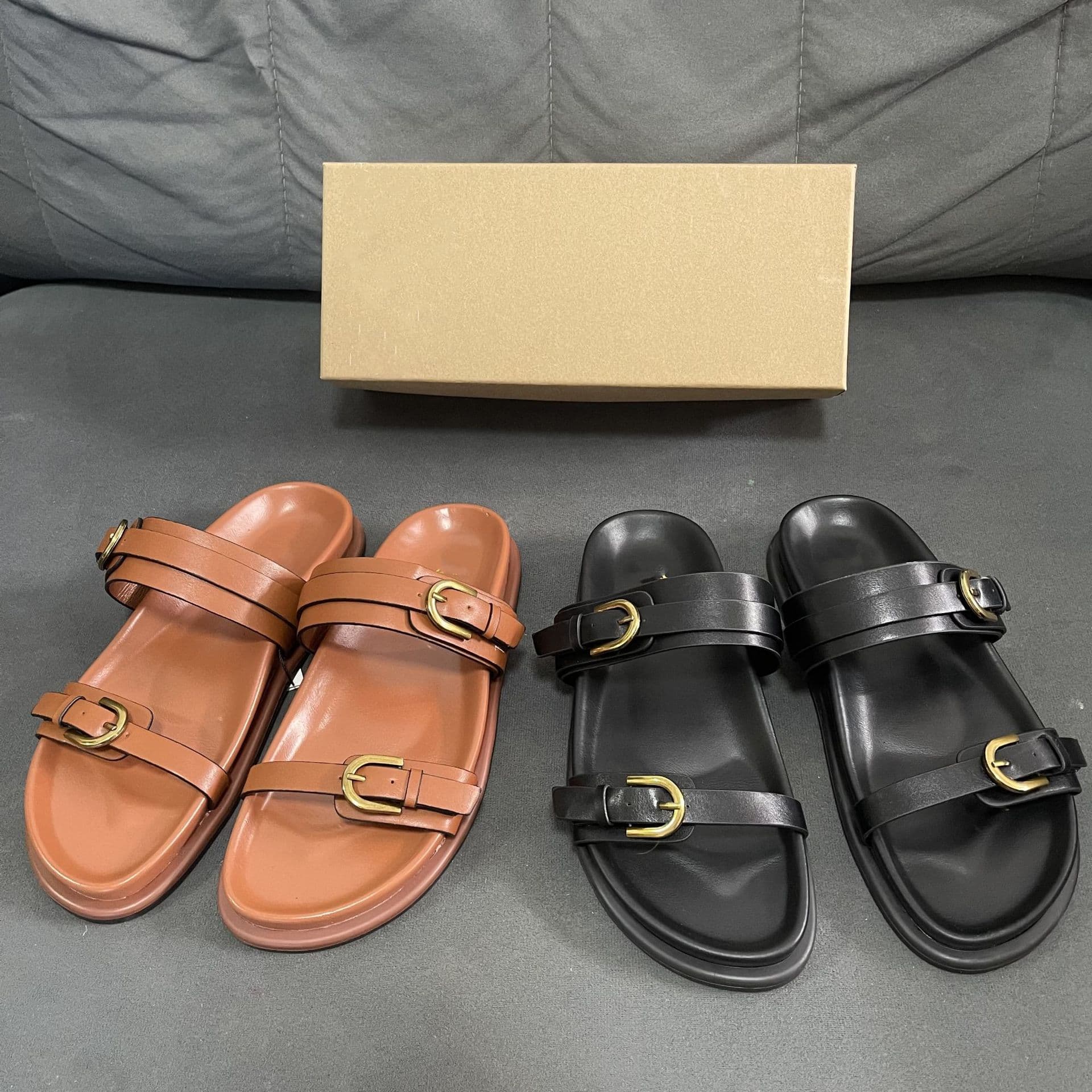 Spain's new summer product, women's shoes with back space, black buckle, breathable round toe fashion flat sandals