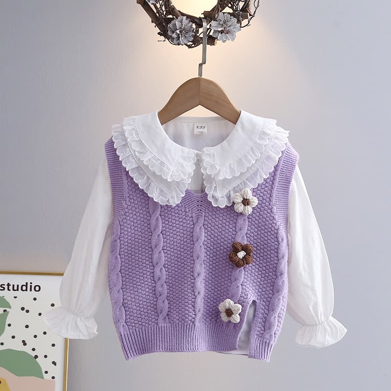 Kids Girls Shirt and Vest Two-Piece Set 2026 Spring Fall New Style Cotton Blouse White Wholesale