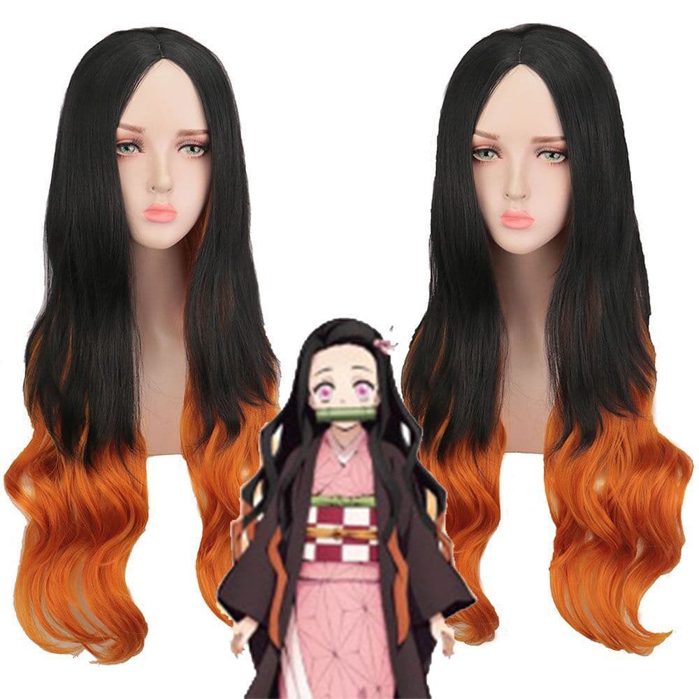 Kimetsu No Yaiba Kamado Tanjirou Cosplay Wig Hair Accessory Straight Long Hair False Anime Character Cosplay