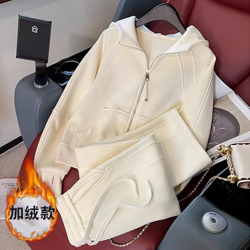 European Style Casual Sportswear Set for Women 2025 New Spring Autumn Winter Gentle Hoodie Jacket Wide Leg Pants Two-Piece Set