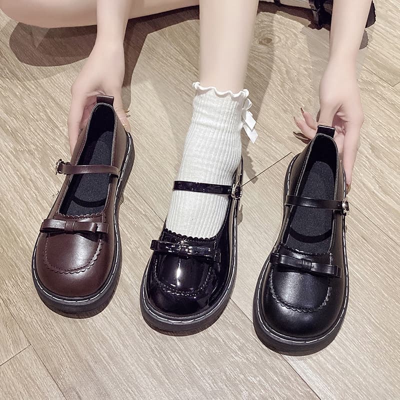 Bow Mary Jane Leather Shoes Women's Korean Version Easy Match Soft Girl Lolita JK Shoes Summer Japanese Style Thin Uniform