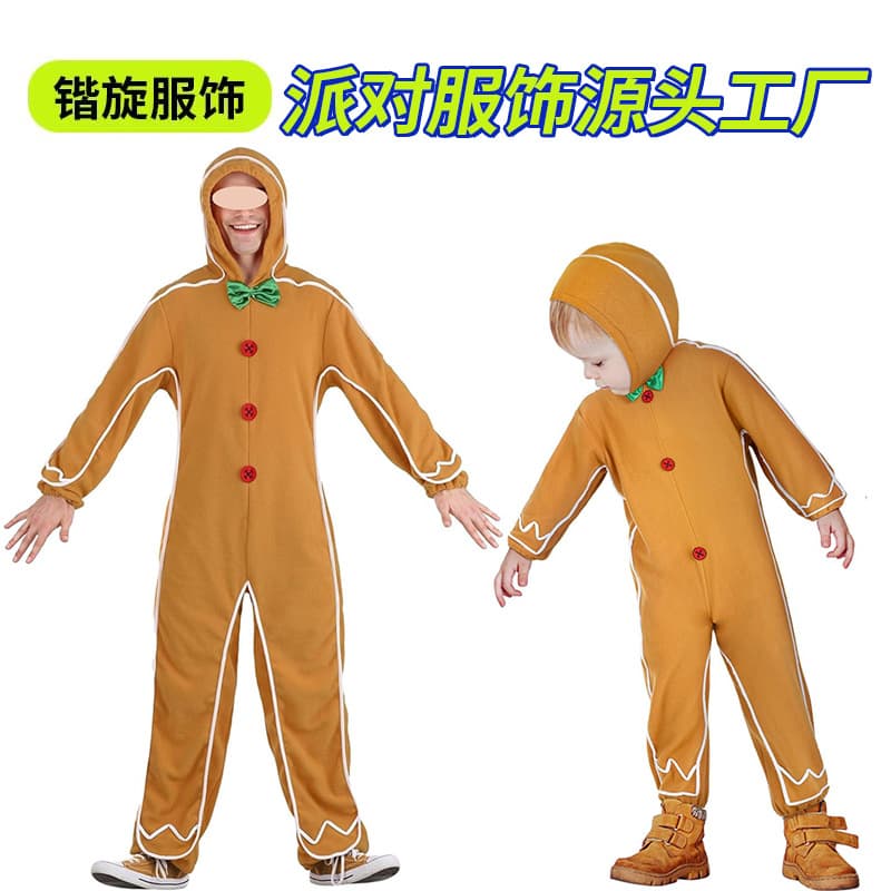 Christmas Adult Children Gingerbread Man Costume Fancy Shrek Costume Jumpsuit Women Children Clothing