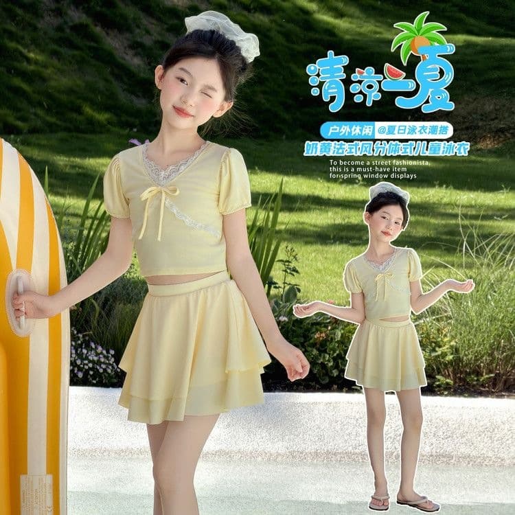 Girls' swimsuit with removable breast pad new children's split skirt swimsuit big children's girls summer swimsuit