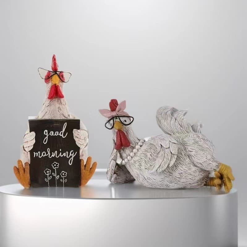 New Cross-Border Chicken Resin Statue Set Good Morning Rooster and Hen Resin Figurine