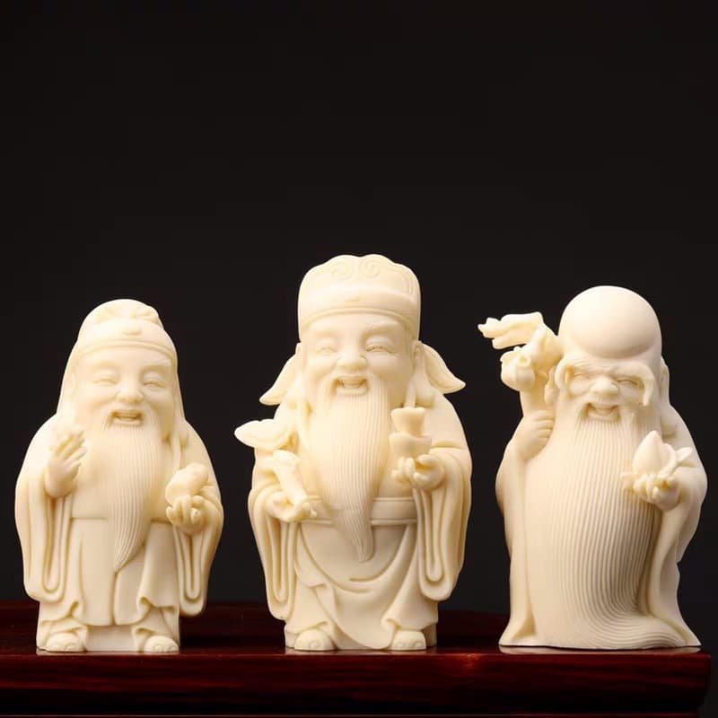 Ivory Nut Fu Lu Shou Three Star Creative Ornament Ivory Nut Carving Art Home Craft Gift for Birthday Celebration