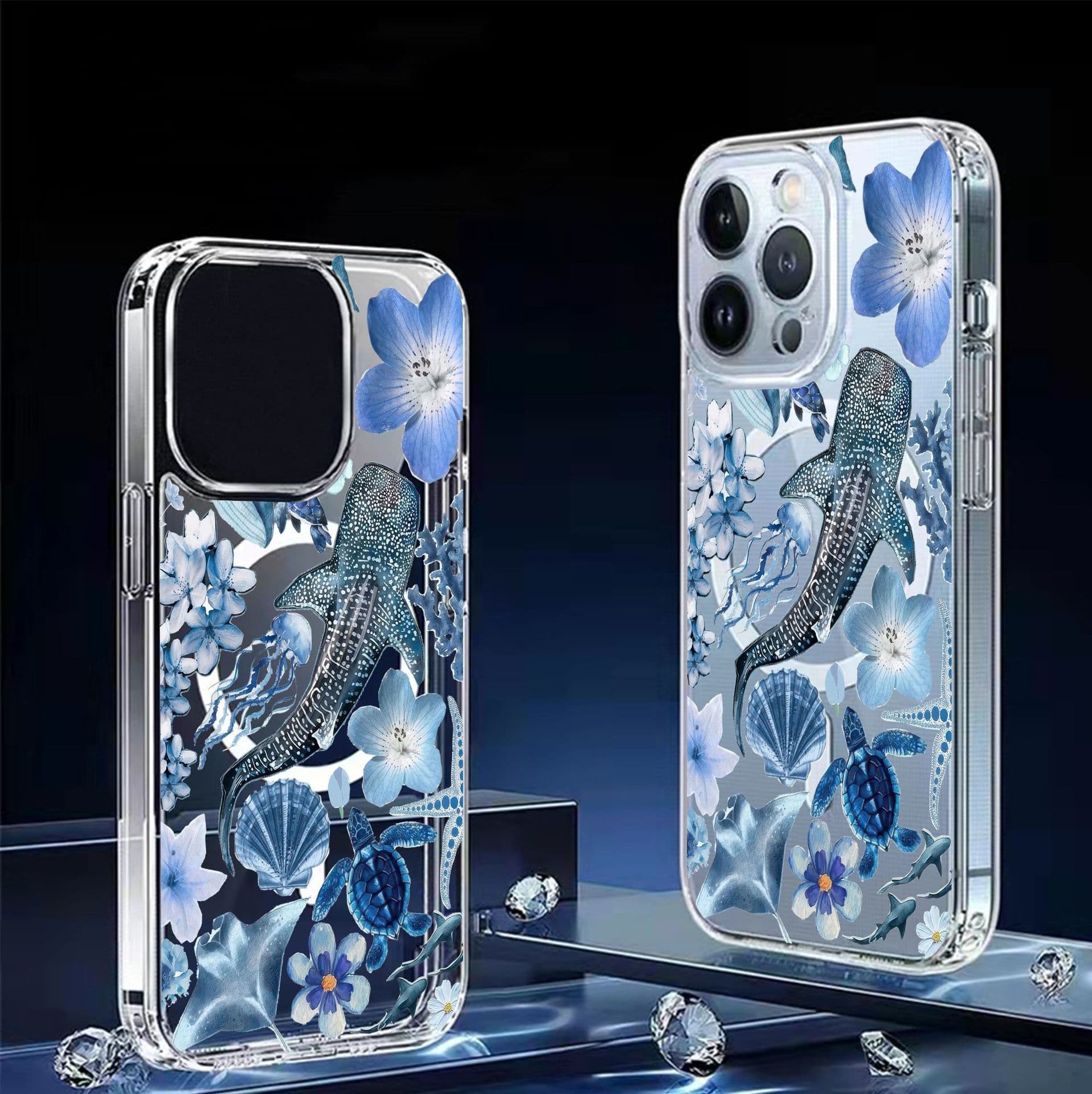 Underwater Animal Magnetic Case Compatible with Apple iPhone 15/16/17 Pro Max Transparent Full Coverage Protective Phone Case