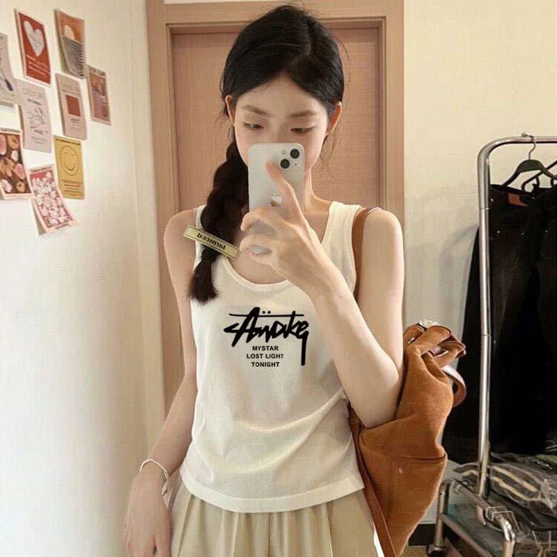 Threaded cotton wide-shoulder vest for women with suspenders and inner bottoming shirt for summer, slimming and slimming, covering side breasts, versatile top for outer wear