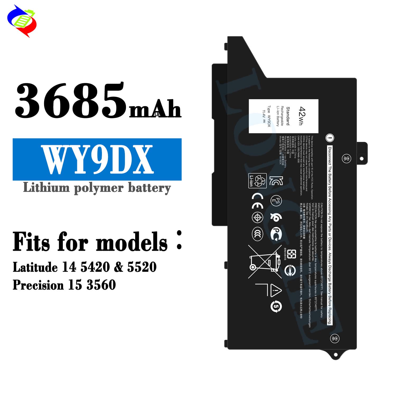 Compatible with Dell Latitude 5420 5520 Precision 15 3560 Laptop Battery WY9DX