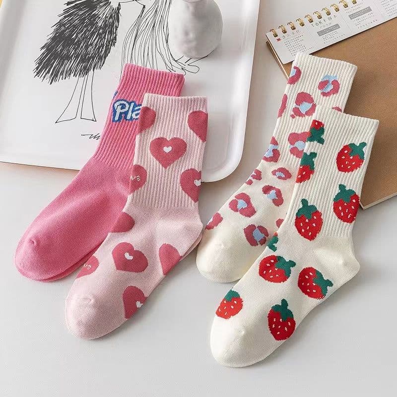 Women's Mid-Calf Cotton Socks, Spring and Autumn Ins Trendy Versatile Japanese Style Stockings, Women's Line Stylish Fashion Stockings