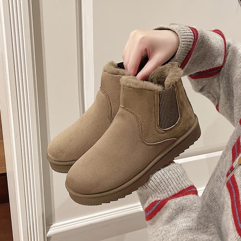 New Winter Snow Boots for Women, Warm, Plus Size, Fur-Lined Cotton Boots with Elastic Band, Thick Sole, Short Shaft