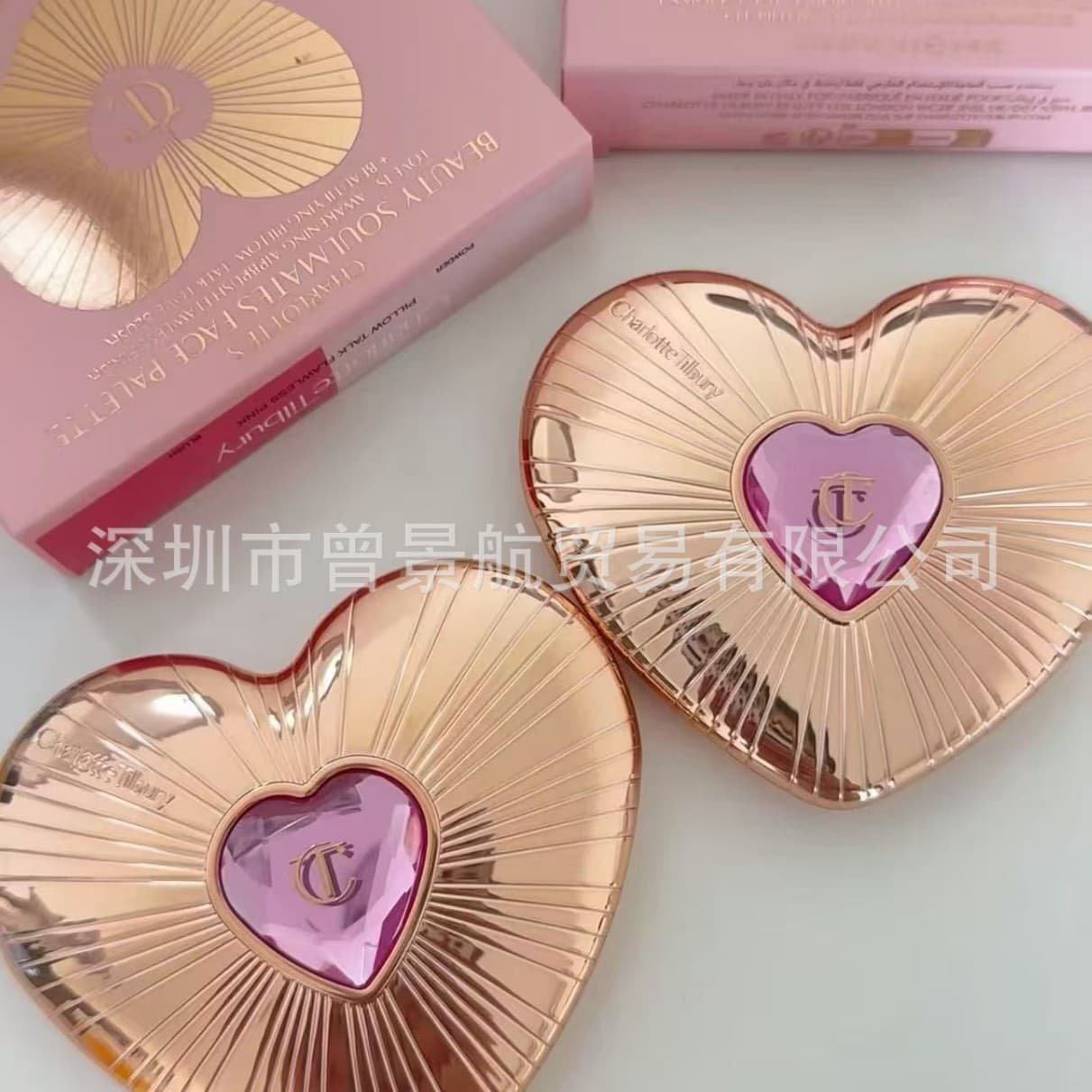 Cross-border Foreign Trade T Heart Dual-Color Blush Palette PINK Rose Pink PEACH Bean Paste Red ROSEWOOD Woody Rose