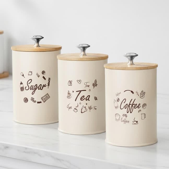 Cross-border Bamboo Lid Sealed Coffee Sugar Tea Storage Jar Set 3-Piece Creative Airtight Moisture-Proof Kitchen Canister