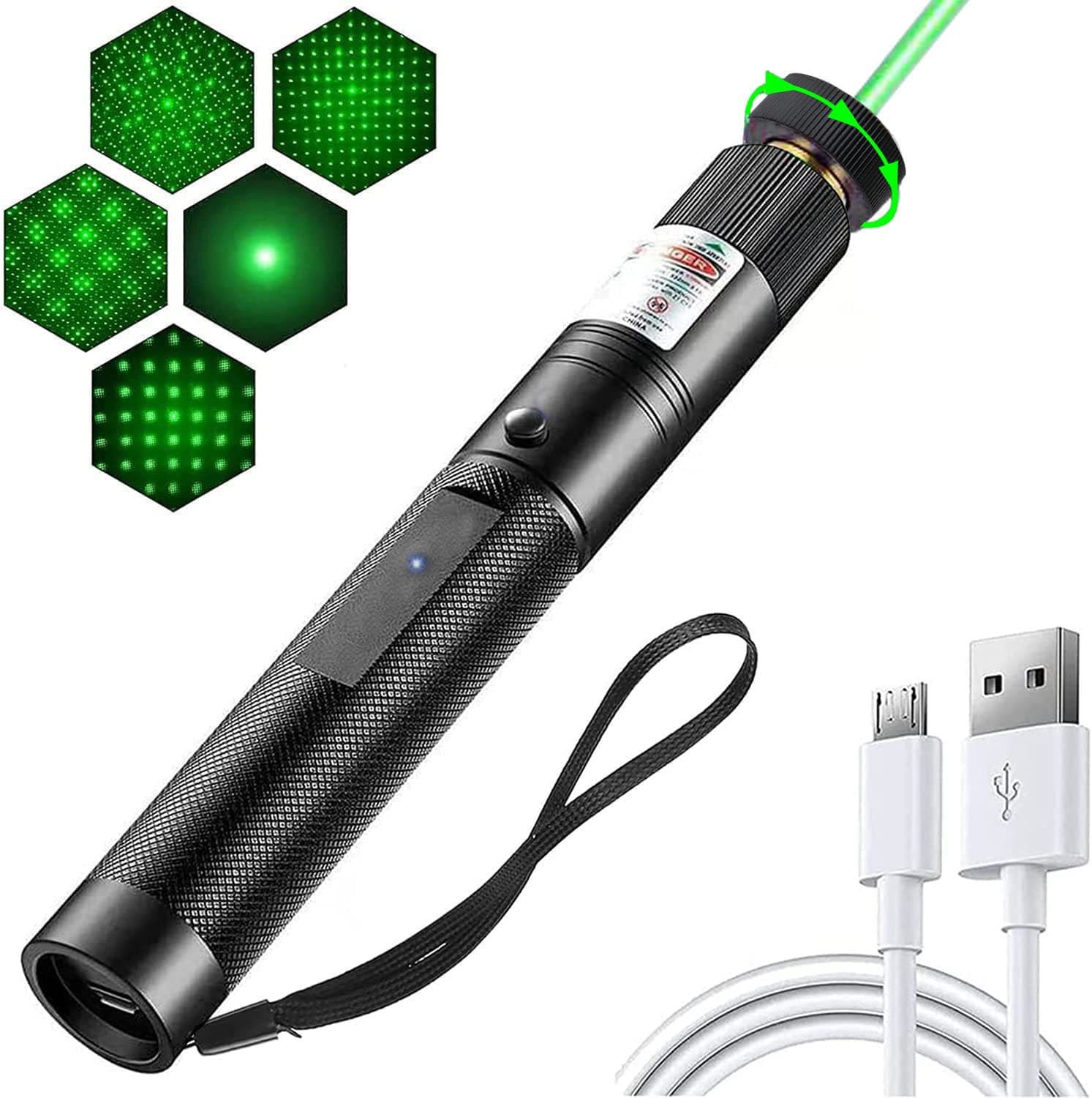 USB303 Rechargeable Laser Pointer High Power with Starlight Green Purple Red Infrared Command Pen