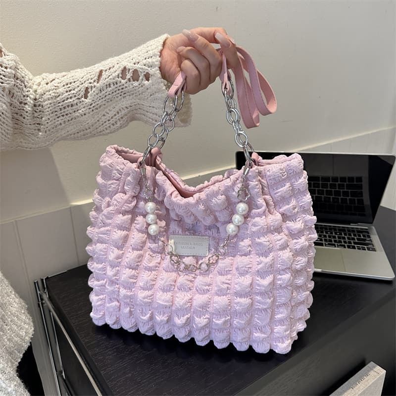 Women's bag 2025 new fashion bubble plaid portable shoulder large capacity tote bag women's bag