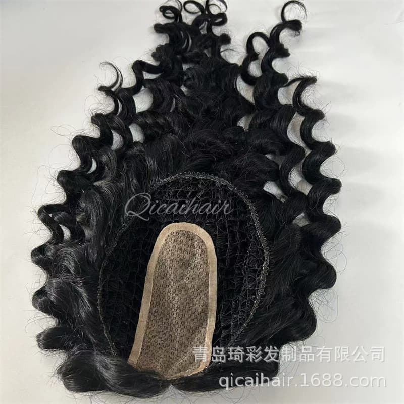 Qingdao factory export needle-punched fishing net women's TOPPER hair topper, medium-long real human hair crown topper