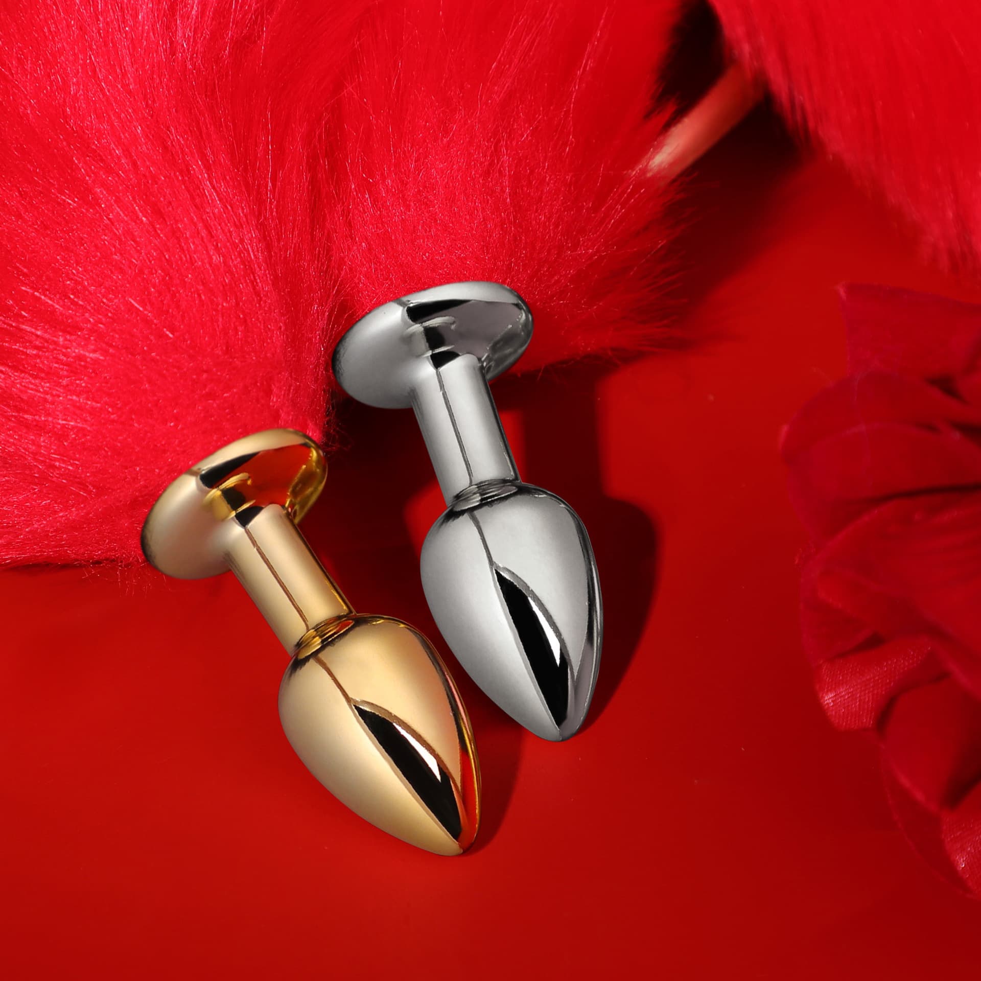 SM sexy gold and silver fox tail back yard development for couples, flirting, female slave training, alternative adult products