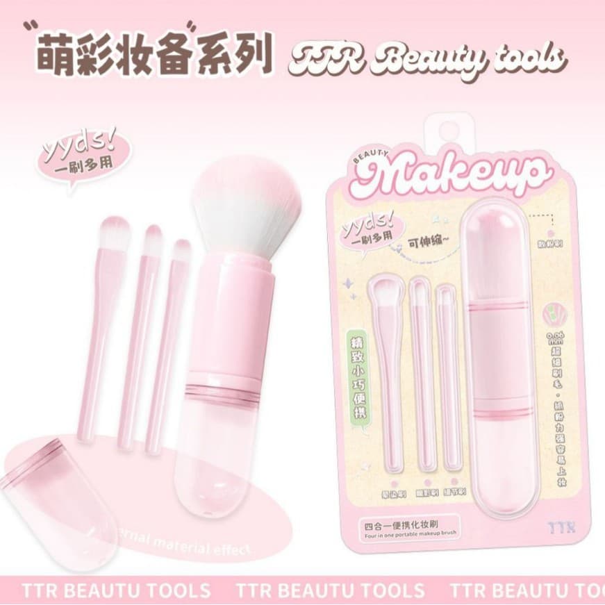 Kameng Mini Portable 4-in-1 Makeup Brush Multifunctional Travel Powder Eyeshadow Blush Retractable Capsule