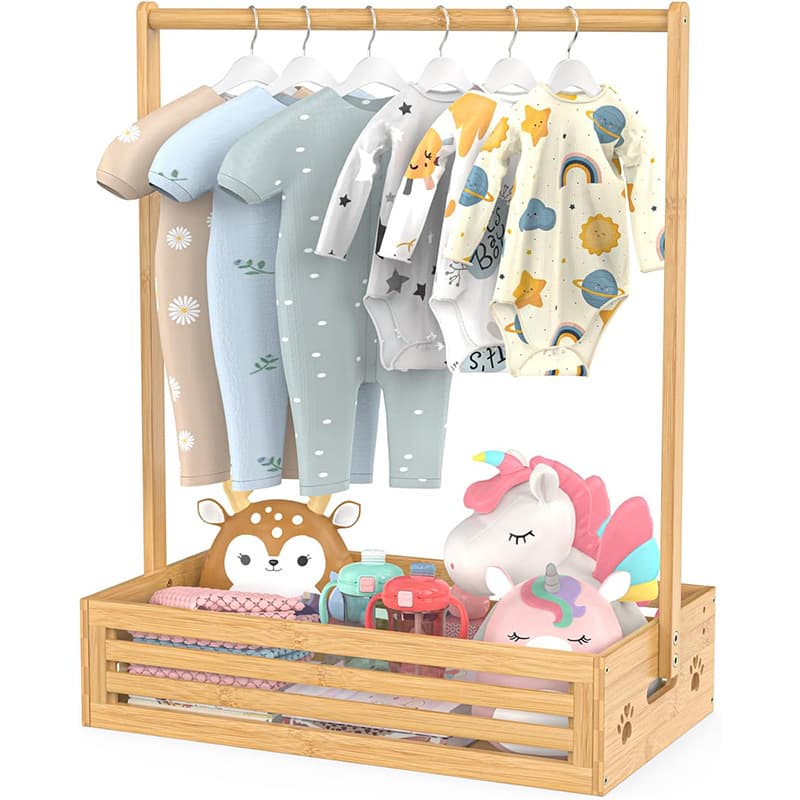 Baby Clothing Wooden Box Pet Clothes Rack Storage Box Adjustable Hanging Rod Baby Shower Clothes Wardrobe Rack