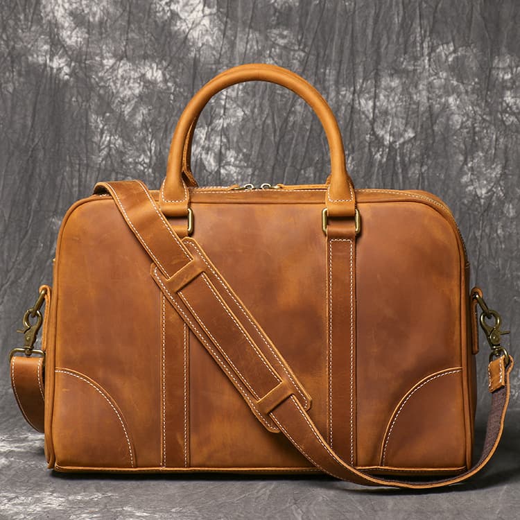 Cross-border Factory New Genuine Leather Men's Portable Briefcase Crazy Horse Leather One-shoulder Crossbody Bag Large Capacity Cowhide Computer Bag