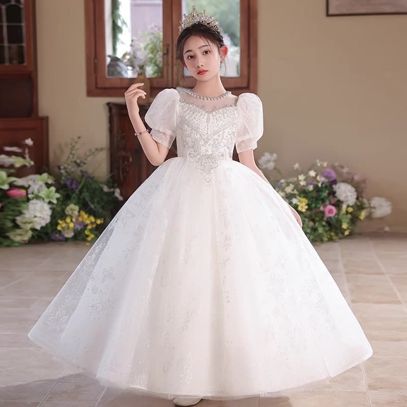 Girls Birthday Princess Dress 2026 New Light Luxury Children's Dress Skirt Flower Girl Wedding Dress Host Performance Costume
