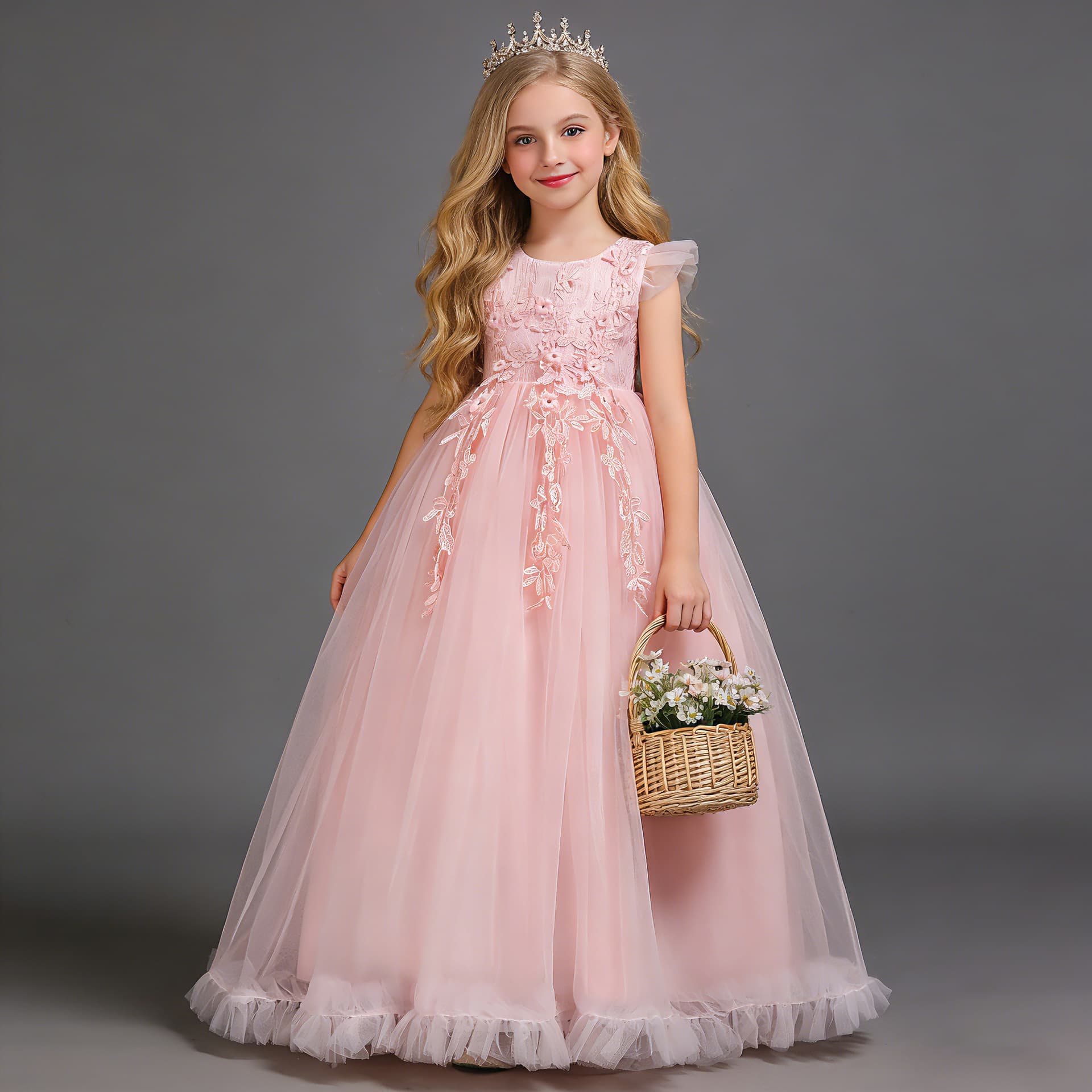 New Girls Princess Dress for Export, Long Dress for Older Kids, Summer Children's Piano Performance Costume Wholesale