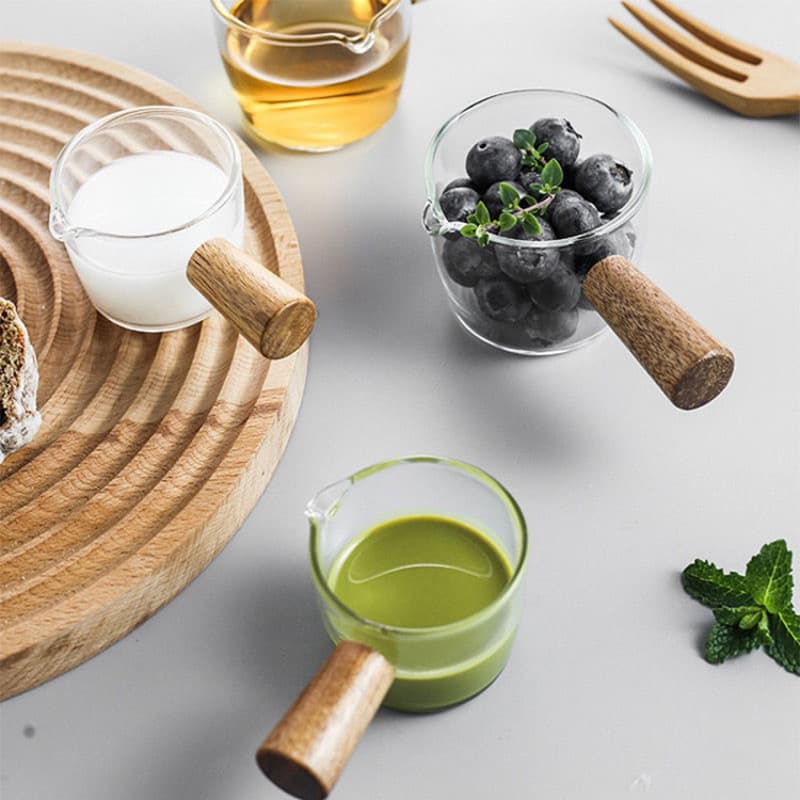 Milk pot espresso graduated measuring cup plus milk cup mini sauce juice wooden handle milk jug small milk cup glass