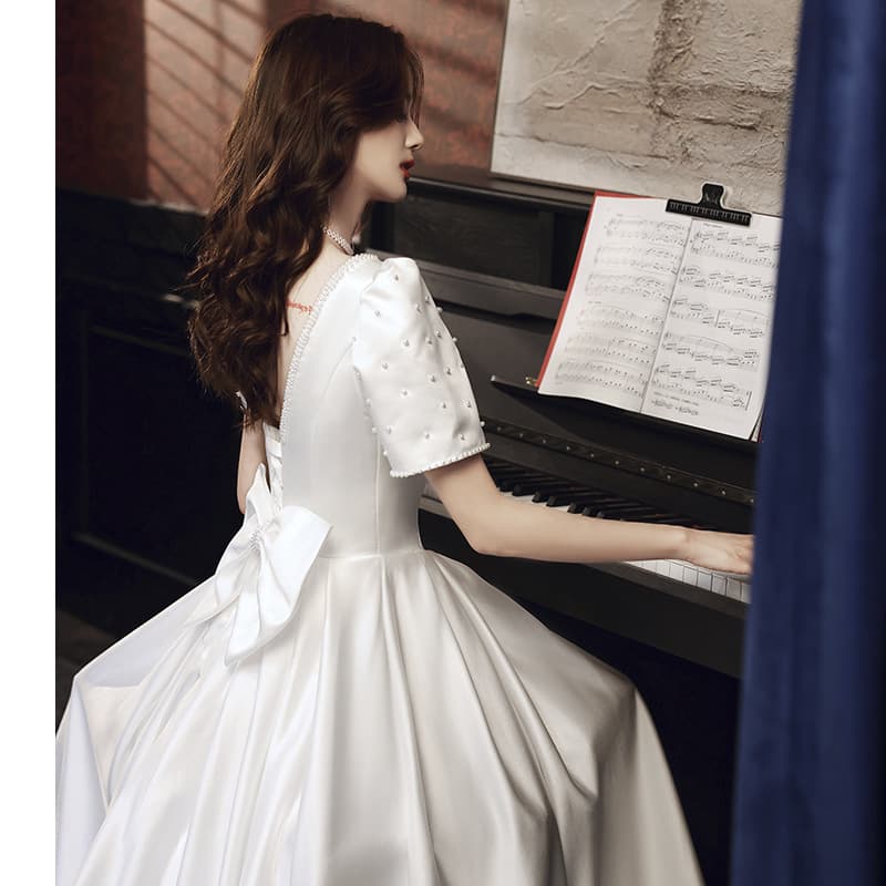White Wedding Dress 2026 New Summer Banquet Evening Gown Elegant Satin High-Waist Engagement Princess Dress Light Wedding Dress