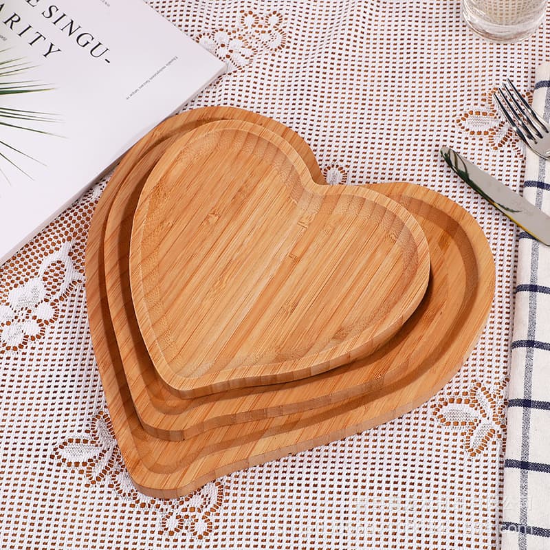 Bamboo Wood Dessert Tray Hotel Plate Bamboo Wood Heart-Shaped Fruit Tray Tea Snack Love Tray Bamboo Wood Dinner Plate Nut Tray