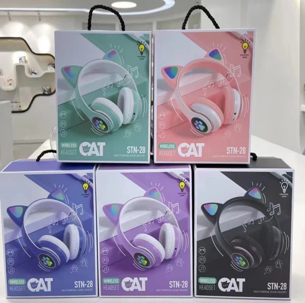 STN-28 Cross-Border Over-Ear Bluetooth Headphones Glowing Cat Ears Wireless Headset Long Battery Life Low Latency Hot Seller