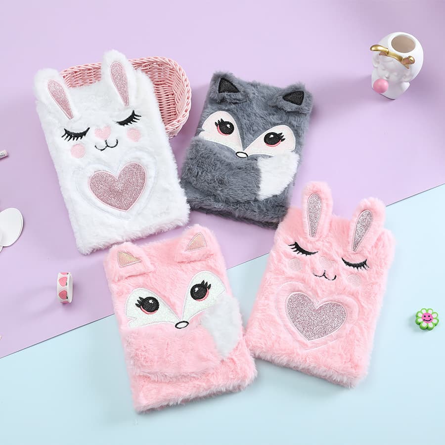 Cute Cartoon Embroidered Plush Notebook A5 Student Memo Notebook Creative Gift Fabric Cover Wirebound Korean Cute Style