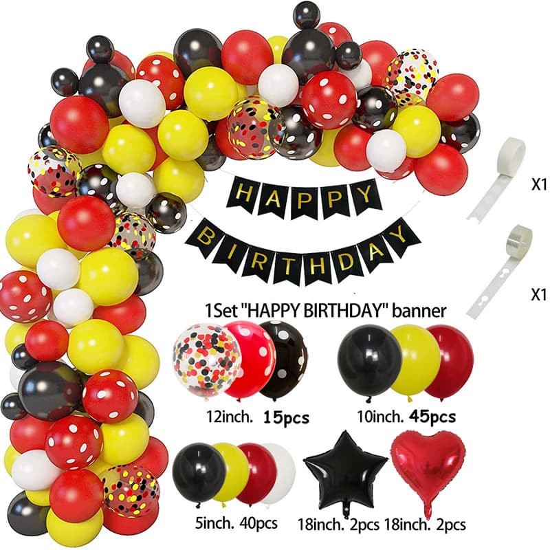 Cross-border red, yellow and black series 12-inch red and black latex balloon chain pull flag set birthday party decoration balloon
