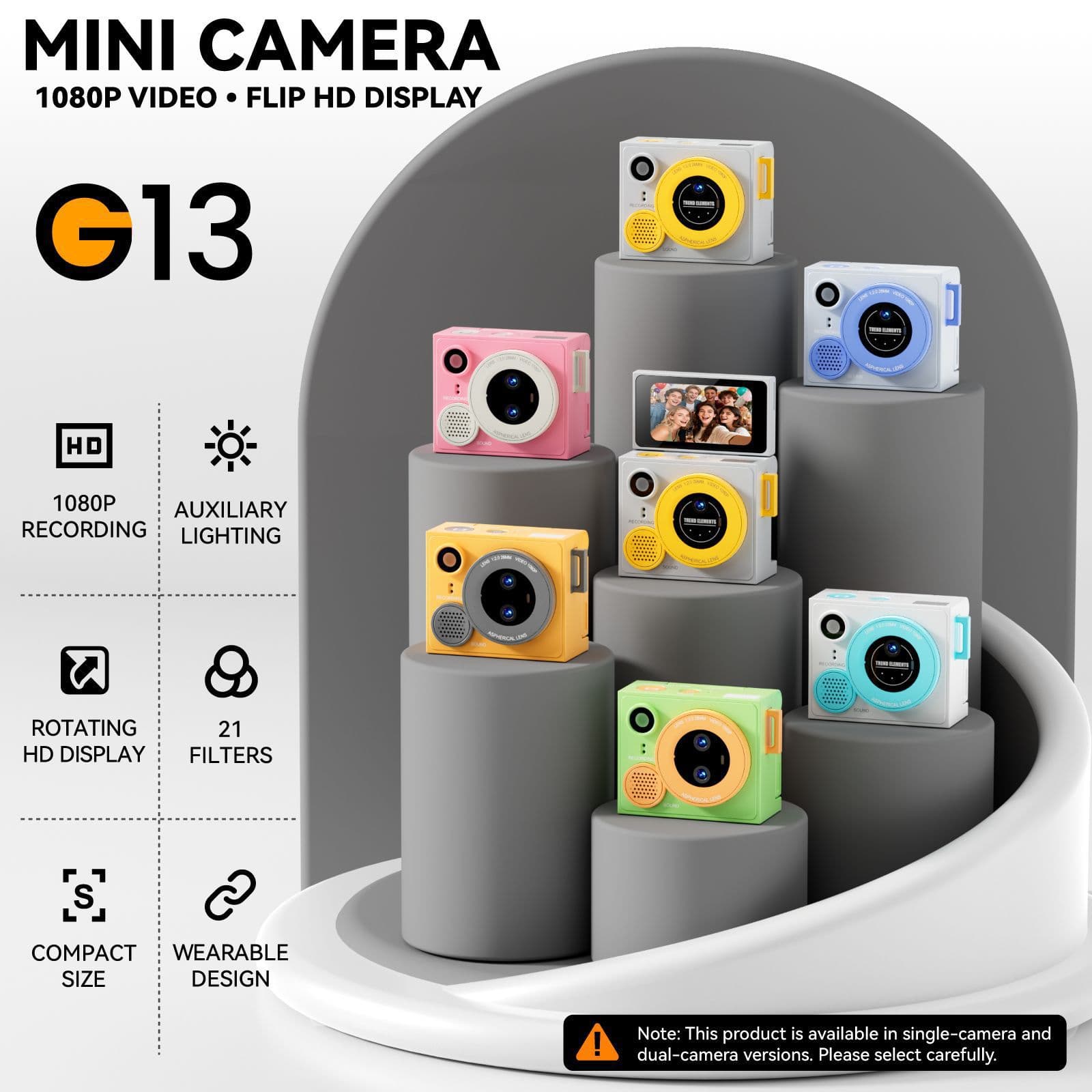 Cross-border new G13 thumb camera flippable portable high-definition lens student party photo and video small camera