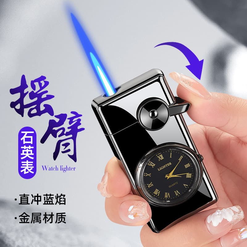 Creative Watch Lighter Rocker Arm Straight Jet Windproof Refillable Lighter Metal Lighter Blue Flame Straight Jet Personalized