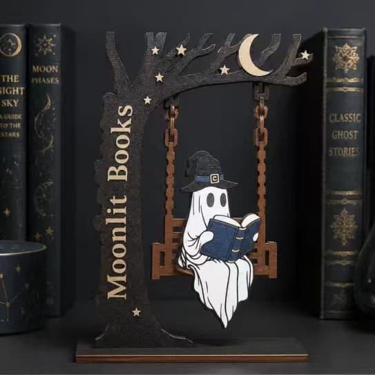 Funny Ghost Swing Wooden Ornament, Fun Reading Ghost Swing Decoration