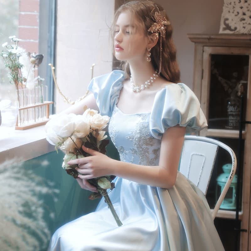 Blue Evening Gown Celebrity Style 2026 Summer Satin Birthday Bride Engagement Banquet Long Dress Art Exam Runway Dress