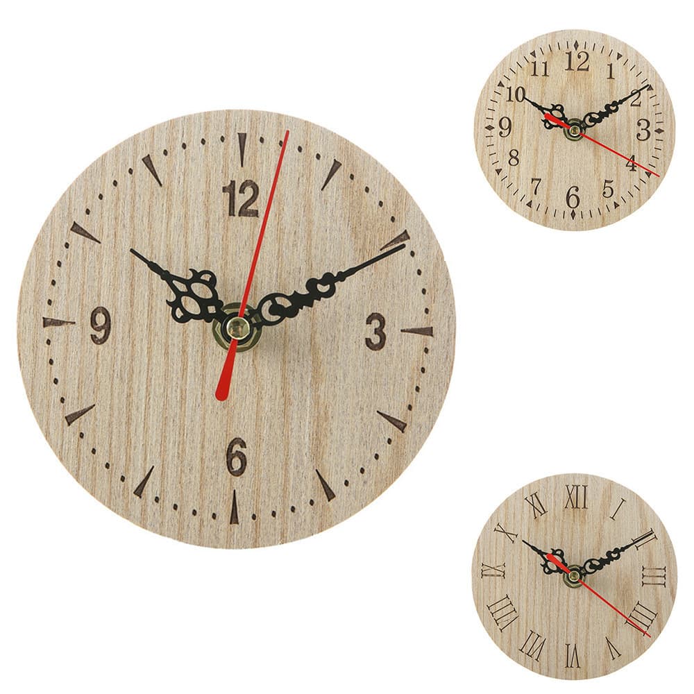 2023 New Vintage Round Wooden Table Clock Creative European Style Home Alarm Clock Decorative Timepiece