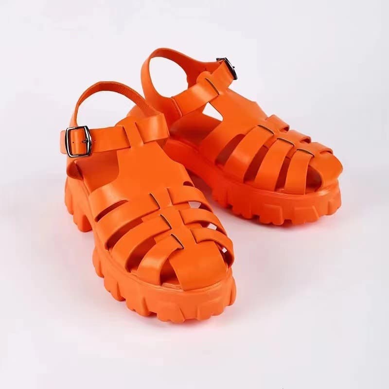 Cross-border 2026 New Summer Large Size Roman Sandals for Women, Breathable Closed-Toe Platform Sandals with Hollow Buckle Design