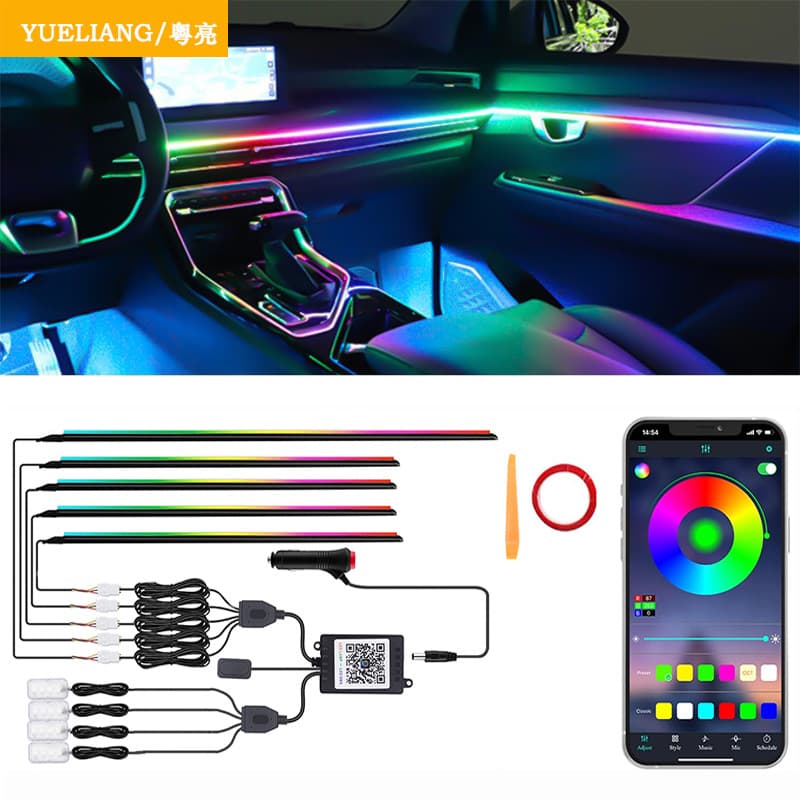 Car Ambient Light Hidden Acrylic LED Atmosphere Light Interior Colorful Flowing Streamer Decorative Light Strip